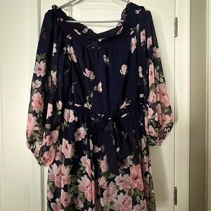 Floral Navy Dress with Pink Flowers
